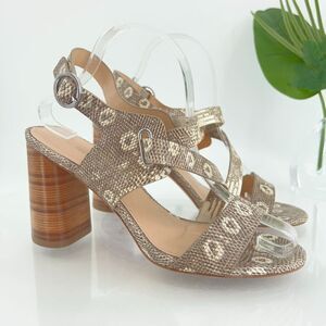 Via Spiga Italy Women's Sandal Size 9 Round Heel Strappy Tan Snake Print Leather